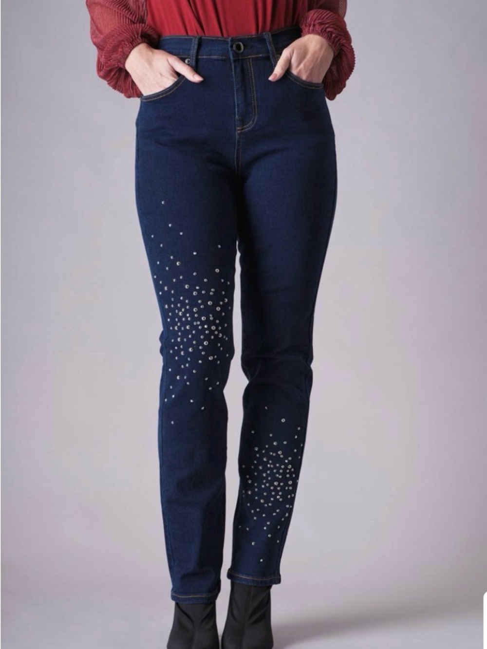 DG2 by Diane Gilman Stud and Crystal Embellished Straight Leg Jean size 24w
